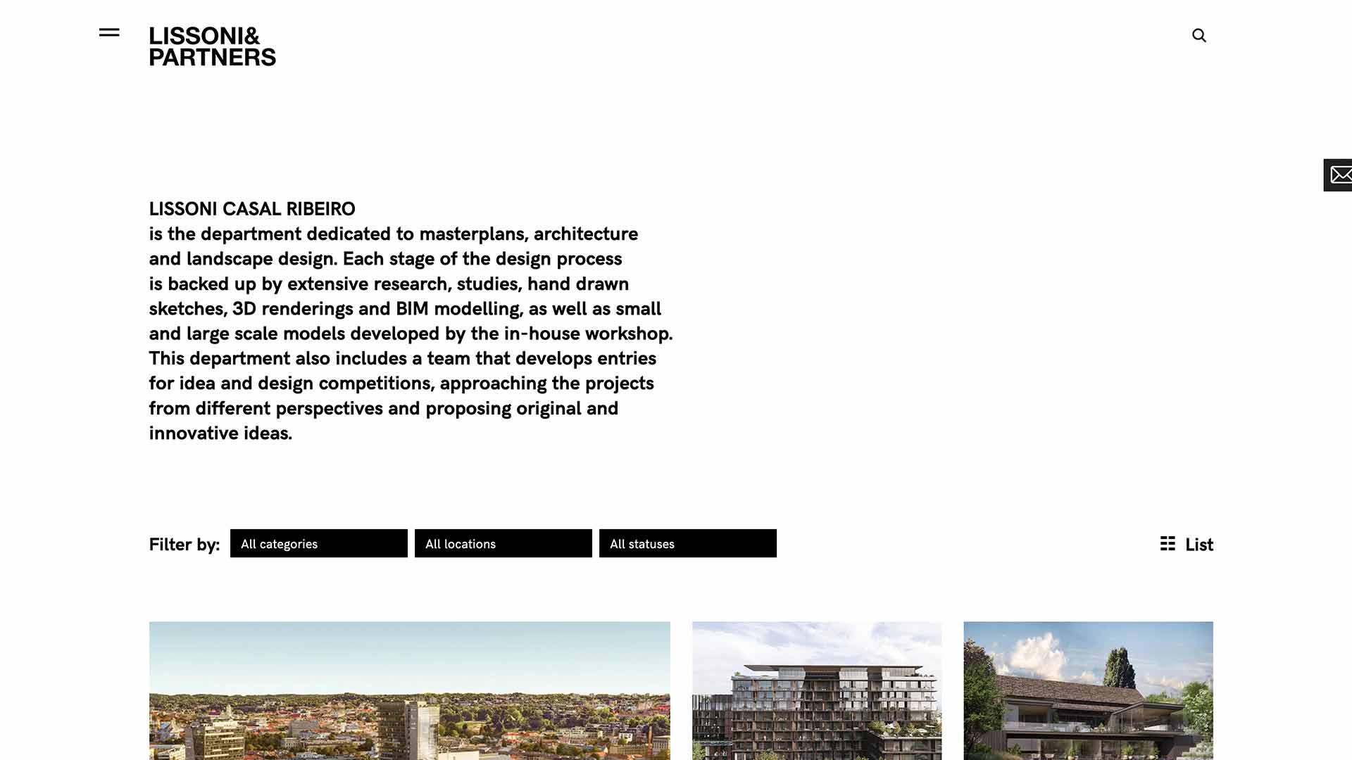 Archivio progetti di architettura del sito web Lissoni & Partners