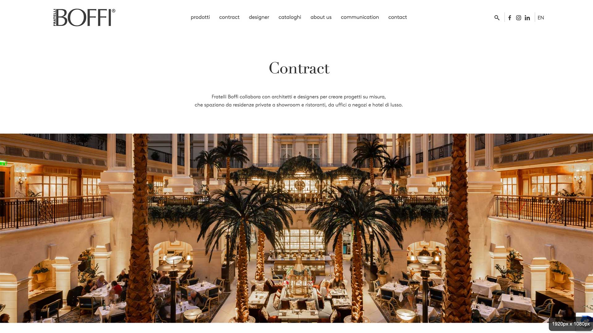 Sezione Contract del sito web Fratelli Boffi