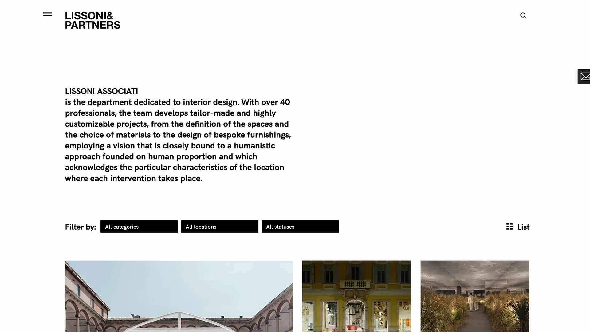 Sezione Interiors del sito web Lissoni & Partners