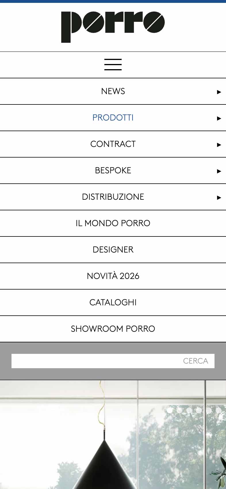 Menu di navigazione del sito web Porro